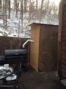 The metal dryer vent forces the smoke into the box