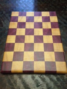 This 1" thick end-grain cutting board made from Purpleheart and Pau Amarello will easily last a lifetime with very minimal care.